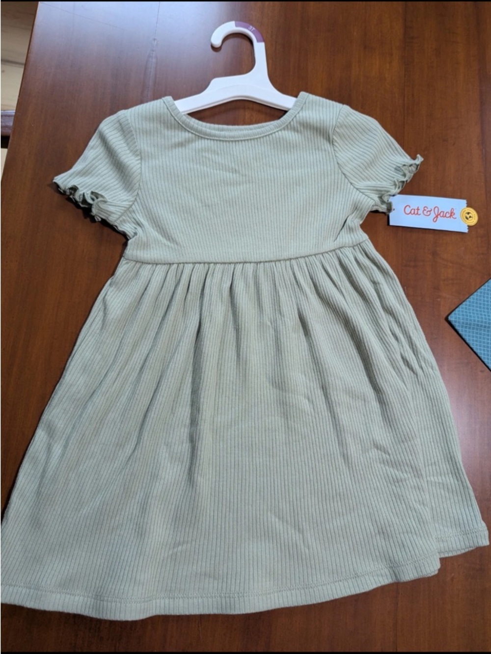 NEW Cat & Jack Olive Green Ribbed Short Sleeve Girls Dress